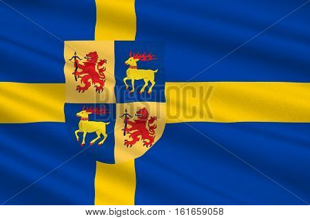 Flag of Kalmar County is a county or län in southern Sweden. 3d illustration