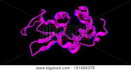 Molecular structure of example of lysozyme (anaglyph) 3D rendering