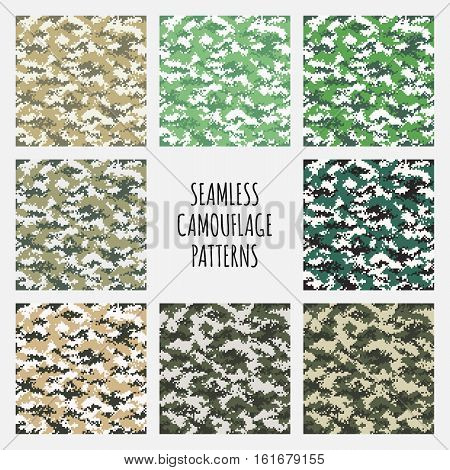 Modern fashion trendy camo pattern set, vector illustration