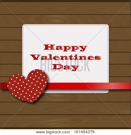 Beautiful festive frame greeting happy Valentine's day on the background wall of wooden planks. pattern for decoration or design. Cute vector illustration