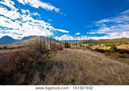 Autumn view of Lika landscape wilderness region of Croatia
