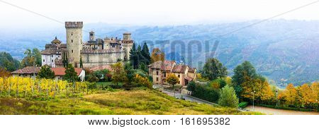 Medieval village (borgo) Vigoleno with well preserved castle in Emiglia-Romagna, Italy