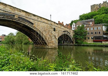 Framwellgate Bridge a medieval masonry arch bridge over the river Wear in Durham North East England.