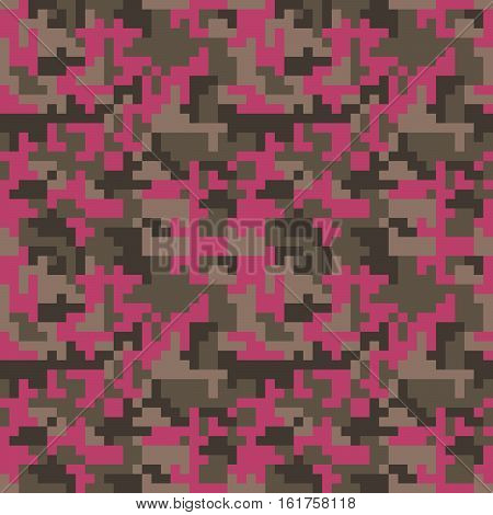 Pixel camo seamless pattern. Fashion pink trendy camouflage for game industry. Vector fabric textile print design. Femimine style