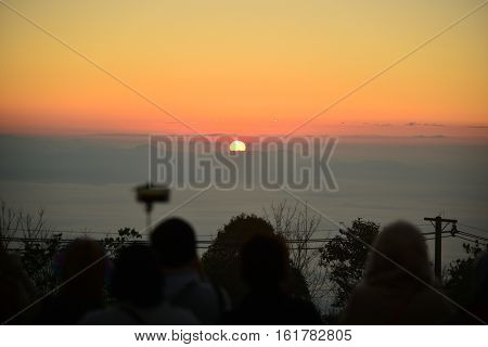 Sunrise in the morning over the hill at Doi Ang Khang, Chaiang Mai. Thailand