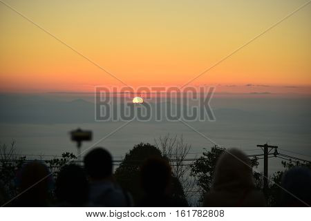 Sunrise in the morning over the hill at Doi Ang Khang, Chaiang Mai. Thailand