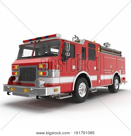 Big Red Fire Truck Isolated on White background. 3D illustration