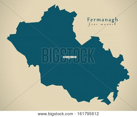 Modern Map - Fermanagh Uk Northern Ireland Illustration