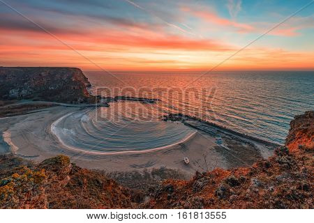 Magnificent winter sunrise at Bolata Bay, Varna province, Bulgaria