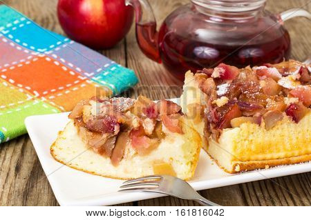 Cottage cheese casserole with apples. Studio photo