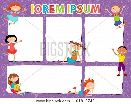 Vector brochure backgrounds with cartoon children. Infographic template design. Courtesy lesson for children rights to the banner advertisement for children illustration