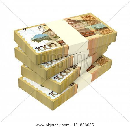 Kazakhstan tenge bills isolated on white background. 3D illustration.