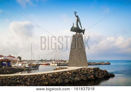 Nesebar Bulgaria - September 05 2014: Monument of St. Nicholas the patron saint of the navigators in old town Nessebar. UNESCO world heritage site. Bulgarian Black Sea Coast.