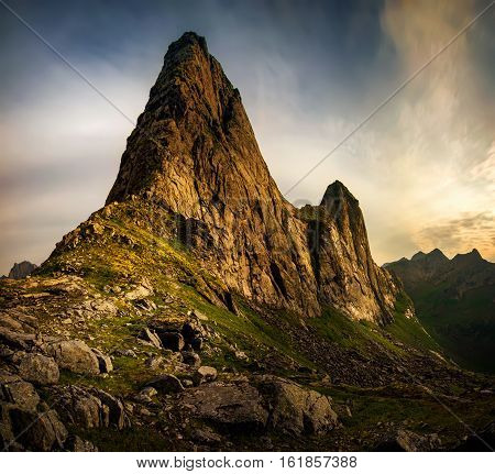 Krakhammer summit on Moskenesoya Island Lofoten, Norway