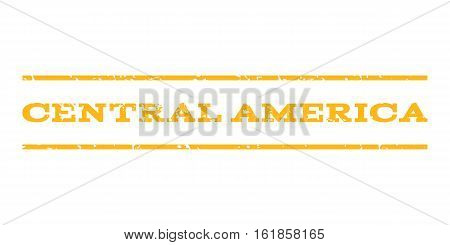 Central America watermark stamp. Text tag between horizontal parallel lines with grunge design style. Rubber seal stamp with unclean texture. Vector yellow color ink imprint on a white background.