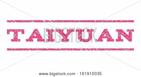 Taiyuan watermark stamp. Text tag between horizontal parallel lines with grunge design style. Rubber seal stamp with dirty texture. Vector pink color ink imprint on a white background.