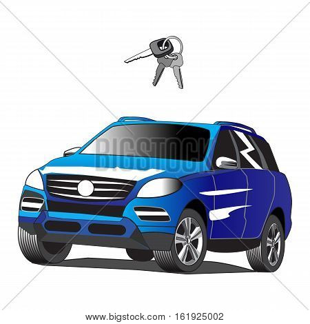 Car suv for rent with car key. Illustration isolated on white background.