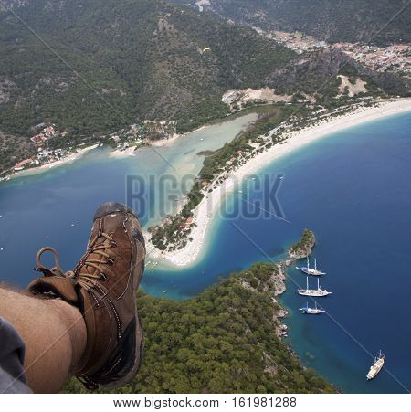 Oludeniz (Blue Lagoon) and Belcekiz beaches viewing from 2000 feet on paragliding