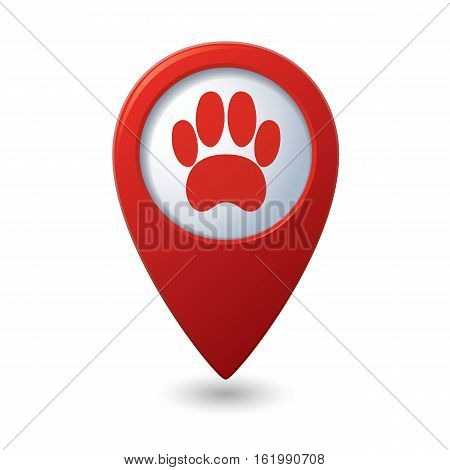 Red map pointer with pet paw icon