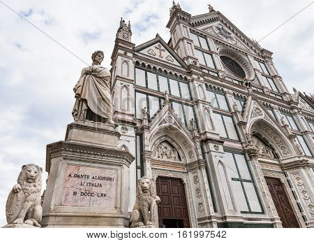 Monument Of Dante And Basilica Di Santa Croce