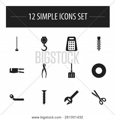 Set Of 12 Editable Tools Icons. Includes Symbols Such As Shim, Spanner, Snow Trowel And More. Can Be
