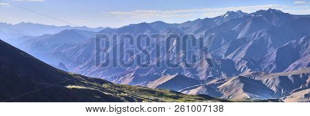 Beautiful Colorful Panoramic Landscape Taken From Under Kang Yatze Mountain In Himalayas, Ladakh, In