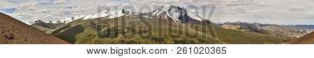 Beautiful Colorful Ultra Wide Panoramic Landscape With Kang Yatze Mountain Taken From Gongmaru La Pa