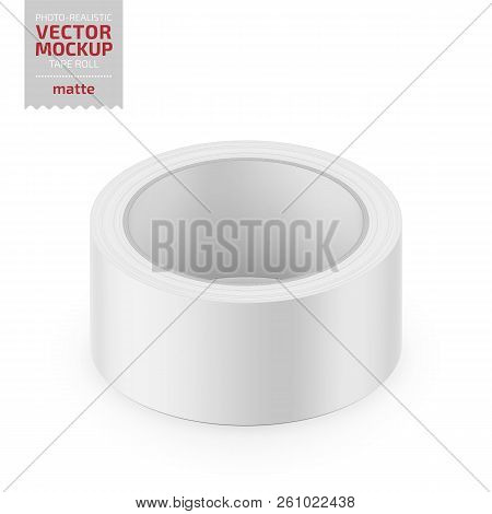White Matte Cello Tape Roll. Realistic Vector.