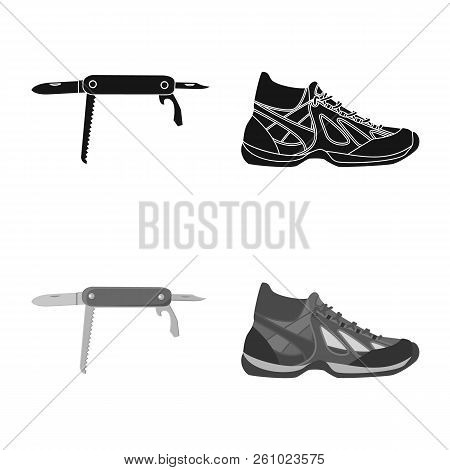 Vector Design Of Mountaineering And Peak Symbol. Set Of Mountaineering And Camp Stock Symbol For Web