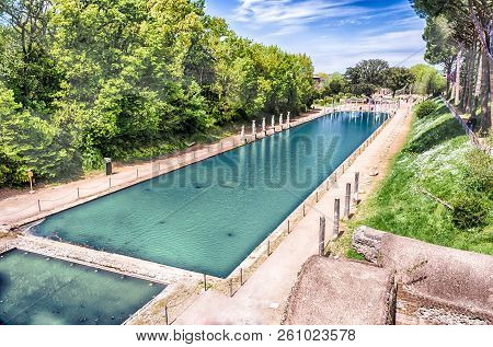 The Canopus, Ancient Pool In Villa Adriana, Tivoli, Italy