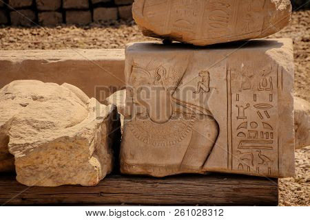 The Ruins Of The Beautiful Ancient Temple Of Dendera Or Hathor Temple. Egypt, Dendera, An Ancient Eg