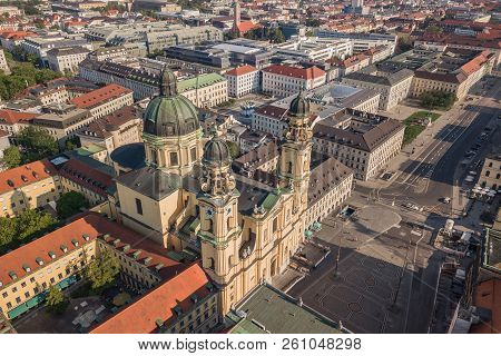 Aerial View Of Theatine Church In Munich