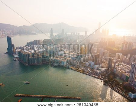 Aerial view of Hong Kong Island and Kowloon