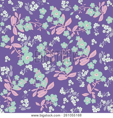 Natural Color Flowers Seamless Pattern. Vector Folk Background For Prints, Wrapping, Texlile