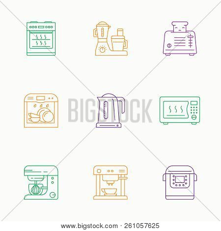 Kitchen Utensils And Household Appliances Linear Icons