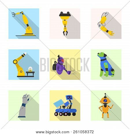 Vector Illustration Of Robot And Factory Symbol. Collection Of Robot And Space Vector Icon For Stock