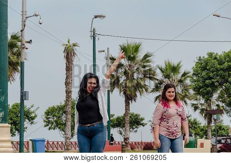 Two Chubby Girls With Inline Skates In The Park