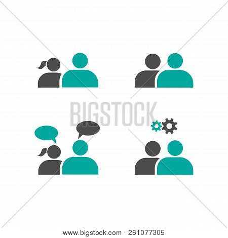 People Icon Set. Crowd Of People In Black And Red Colors. Group Of People In Pictogram Shape. Elemen