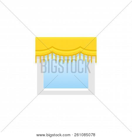 Yellow Fabric Scalloped Valance With Fringe. Vector Illustration. Flat Icon Of Pelmet. Element Of Ho