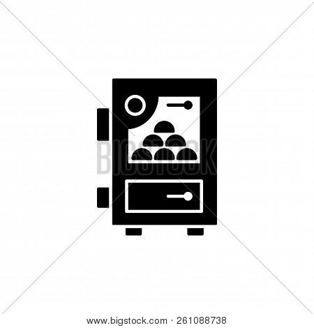 Black & White Vector Illustration Of Solid Fuel Boiler. Flat Icon Of  House Water Heater. Isolated O
