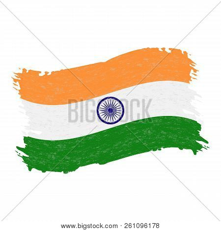 Flag Of India, Grunge Abstract Brush Stroke Isolated On A White Background. Vector Illustration.