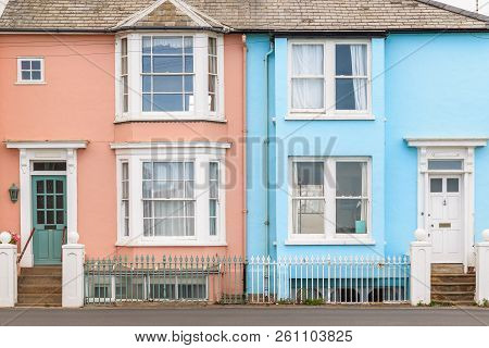 Colourful Terraced Houses In Southwold, A Popular Seaside Town In The Uk