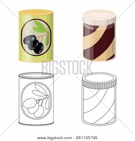 Vector Design Of Can And Food Symbol. Set Of Can And Package Stock Vector Illustration.