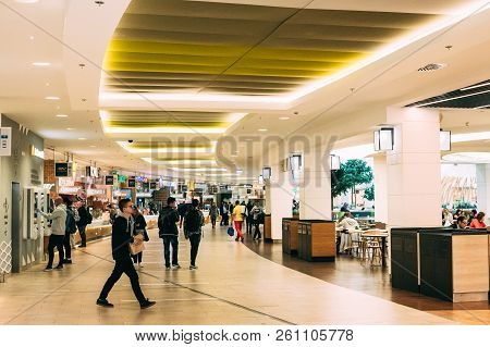 Warsaw, Poland - September 27, 2018: People Walking Indoor Arkadia Shopping Mall