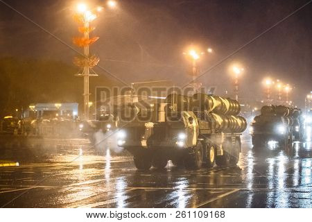 Minsk, Belarus. S-300 Anti-aircraft Missile System Moving Along Street During Rehearsal Before Celeb