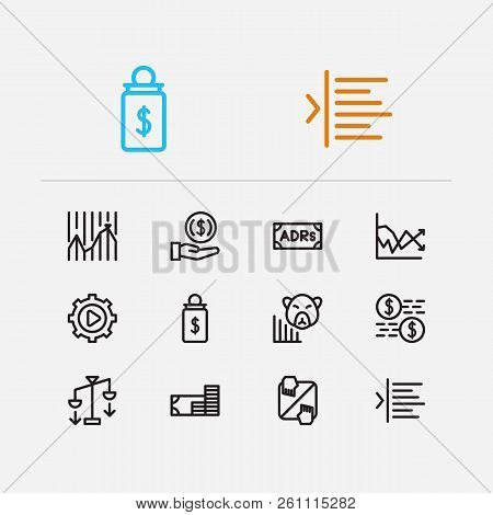 Finance Trading Icons Set. Stock Market And Finance Trading Icons With Adrs, Invest Money And Execut