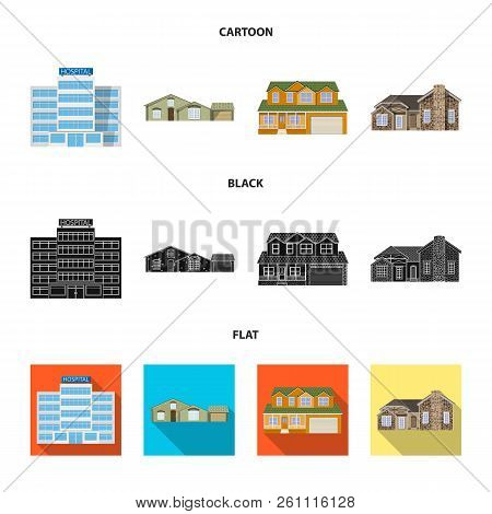 Vector Illustration Of Building And Front Sign. Set Of Building And Roof Vector Icon For Stock.