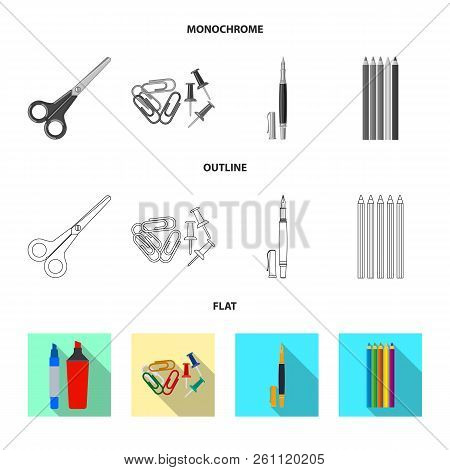 Vector Design Of Office And Supply Sign. Set Of Office And School Vector Icon For Stock.
