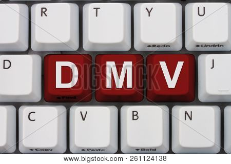 Renew Your License Online At The Dmv, A Close-up Of A Keyboard With Red Highlighted Text Dmv 3d Illu