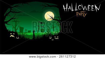 Invitation To The Holiday Halloween. Pumpkin In The Dark Forest. Cemetery In A Dark Forest. The Full